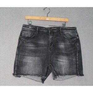 Judy Blue Jeans Shorts Womens 3XL Dark Gray Stretch High Waist Fray Hem Cutoff